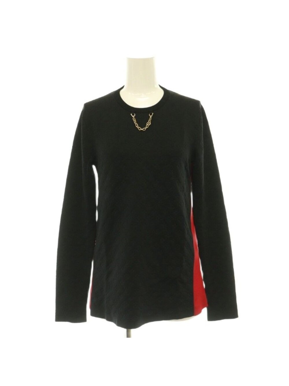 Louis Vuitton Knit Top Long Sleeve Monogram Chain Silk S Black Red Sweater